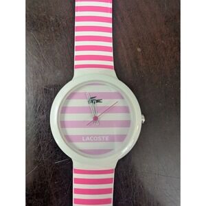 Lacoste Pink White Striped Silicone Watch LC.46.4.29.2224 New Battery